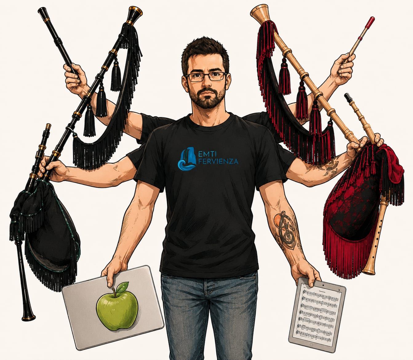 Retrato de Tever Díaz García, ingeniero informático y gaitero